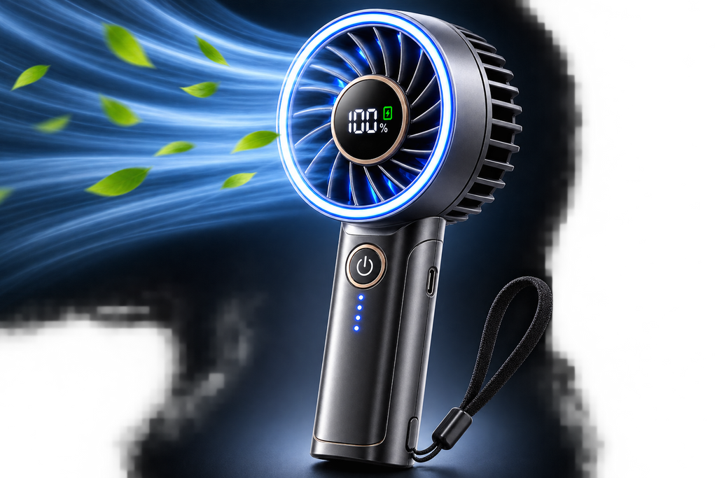 Rechargeable Handheld Fan with Digital Battery Display